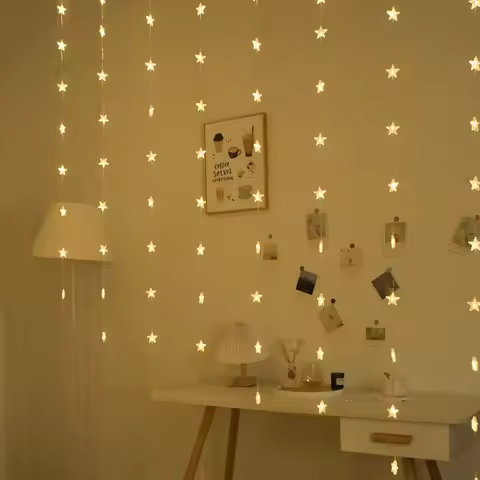 1pc 72LED Star Curtain Lights Charming Fairy Tale Star Shape Hanging Lamp Perfect For Bedroom Wall C