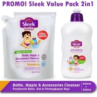 Sleek Value Pack Bundling Bottle Cleanser 500ml &amp; Refill 450ml Baby Milk Bottle Cleaner