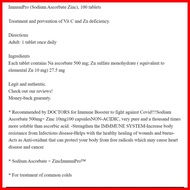 ✼ ◳ ImmunPro Sodium Ascorbate Zinc 500mg (100 tabs per box)