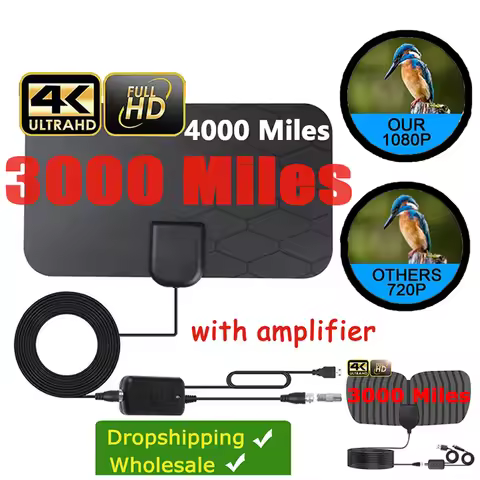Kebidumei 3000 Miles 8K Digital DVB-T2 TV Antenna Indoor with amplifier Booster 1080P Aerial For Car