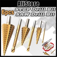 ALi 6pcs 4-12mm 4-20mm 4-32mm Step Drill Bit 3/6/8mm Saw Drill Set Titanium Coated Wood Metal Hole C