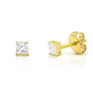 925 Sterling Silver 3mm - 10mm Unisex Princess Cut Square Clear Cubic Zirconia CZ Gold Plated Stud E