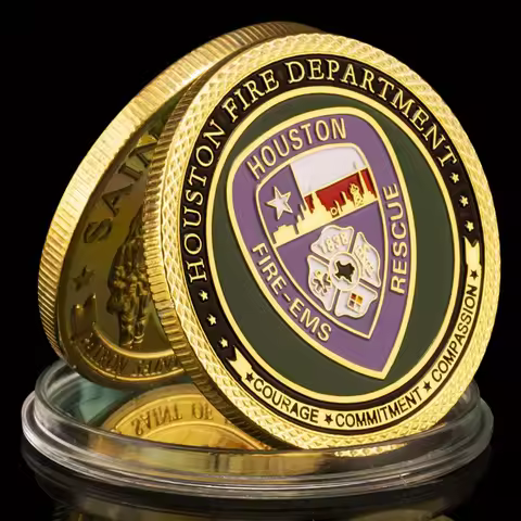 United States Houston Fire Department Collectibl golden Plated Souvenir Coin Collection Art Saint Fl