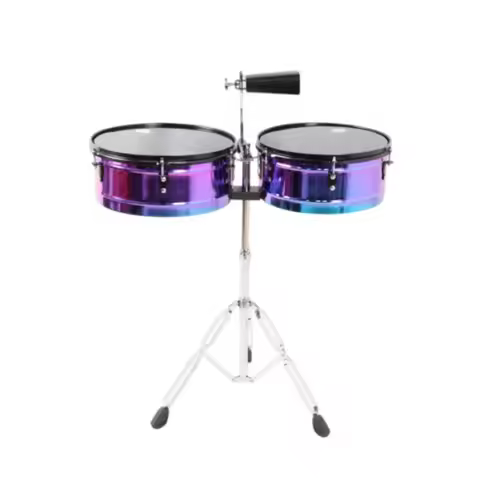 Timbel Drums With Cowbells Electroplated Stands Set Purple/gold/silver Color Music Instrument