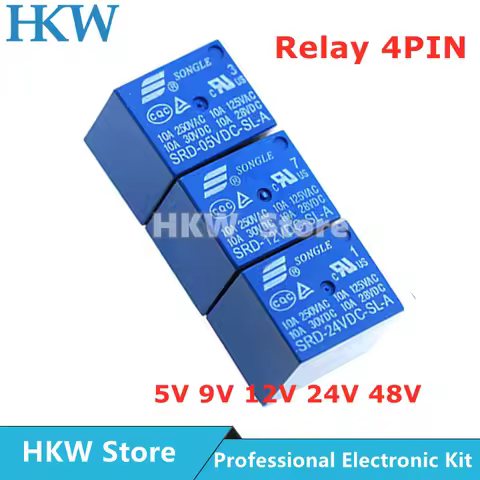 10pcs Relay 4PIN SRD-05VDC-SL-A SRD-09VDC-SL-A SRD-12VDC-SL-A 5V 9V 12V 24V 48V 10A 250VAC 4PIN Rela