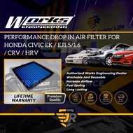 Works Engineering Washable Drop In Replacement Air Filter Civic EK EJ 1.5 1.6 Penapis Udara Car Inta