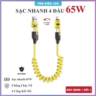 XO 65W 4-lead fast charging cable. 4in1 charging cable - Metal cable spring charging cable. Phone ch