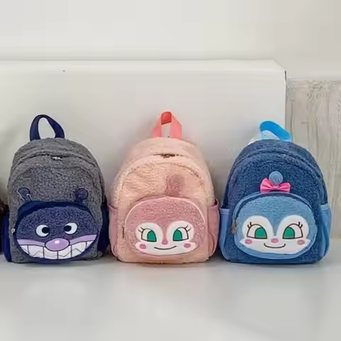 24Cm Anpanman Baikinman Plush Large Capacity Backpack Metal Cartoon Modeling Zipper Adjustable Shoul