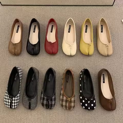 Women Flats Tabi Ninja Shoes Woman Ladies Microfiber Leather Comfy Flats Split Toe Slippers Soft Bot