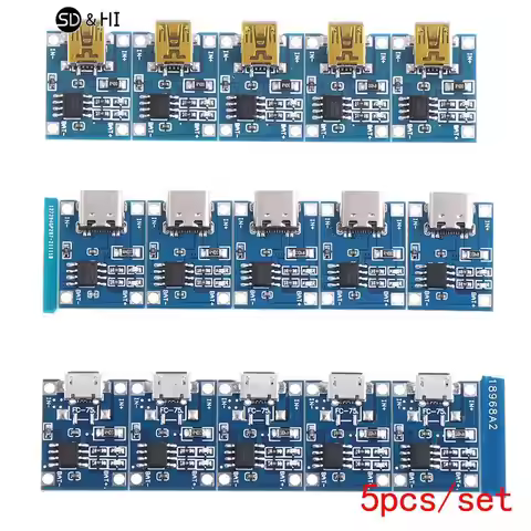 5 PCS 5V 1A TYPE-C Micro USB 18650 TC4056A Lithium Battery Charging Board TP4056