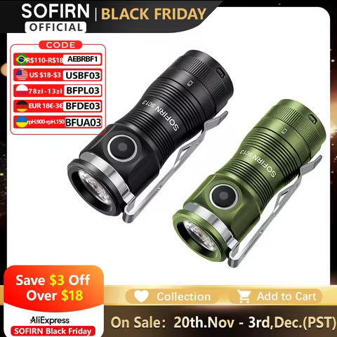 Sofirn Mini SC13 SST40 LED 1300lm Tactical 18350 Rechargeable Flashlight 6000K Keychain Light with M