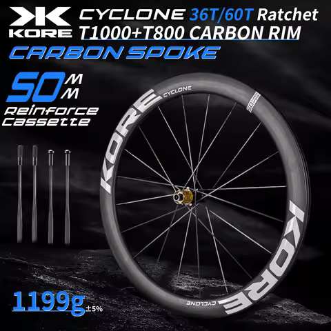 KORE Carbon Spoke Wheelset-50mm-T1000 Carbon Rims 36T/60T Ratchet Hub XDR/HG 700C Design for Ultra-L