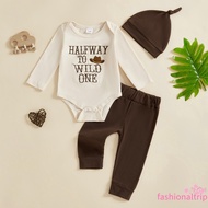 Baby Boy Western Clothes Letter Cowgirl Hat Embroidery Long Sleeve Romper Solid Pants and Hat 3Pcs O