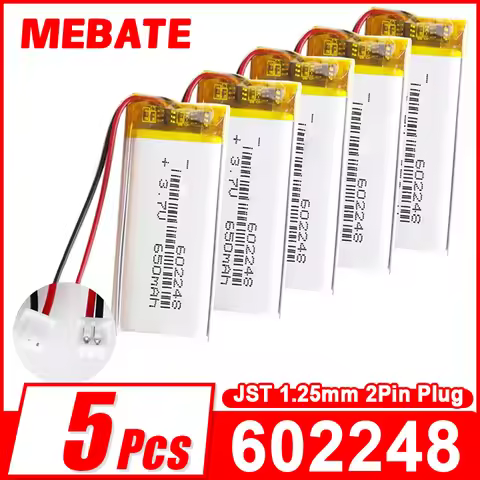 5 pcs 3.7V 650mAh Lipo Polymer Lithium Rechargeable Battery + JST 1.25mm 2pin Plug 602248 For MP3 GP
