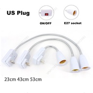 23cm 43cm 53cm AC 110V 220V E27 US plug Lamp Bulb Flexible Light Bases Holder Switch Adapter power S