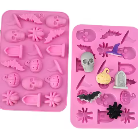 18 Cavities Halloween Scary Silicone Mold Hat Skull Tomb Bat Pumpkin Spider Chocolate Gummy Mould Ca