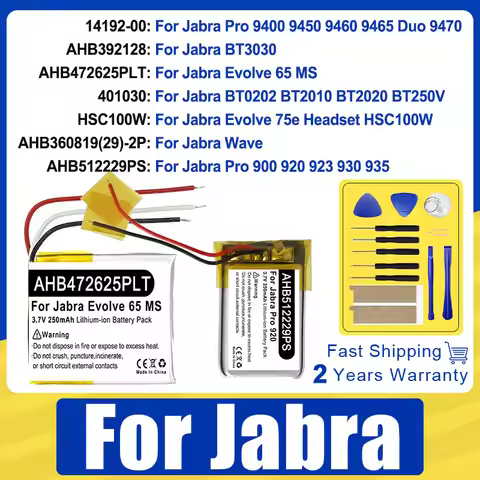 HSC100W AHB360819(29)-2P AHB392128 14192-00 New Battery For Jabra Evolve Pro 65 75E MS Wave 920 9400