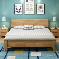 Katil Kayu Pepejal Nordic Minimalis Moden Kotak Tinggi 1.8m Bilik Tidur Utama Katil Double Pangsapur