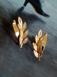 vintage jewelry  Van Dell 12K包金小枝葉 夾式耳環