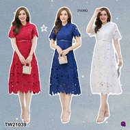 TwinsShopVip TW21039 Maxi Lace Dress With Collar And Belt ..