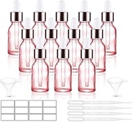 12 Pack,0.5 Oz/15ml Pink Glass Dropper Bottle for Essential Oils,Empty Eye Dropper Holder With Glass