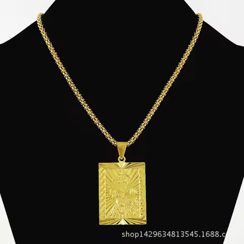 Square Kylin Pendant Men's 24K Gold AU999 - Bold square kylin design, pure 24K gold, for daily stree