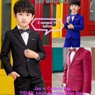 HITAM Hot Product Melly81 BRUNO Children's Suit Set 39 Years Black Long Pants Black Kid Kids Fashion Blazer Cool Formal no inner Sayang Boys Boy New