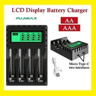 Pujimax 4 Slots LCD Display Rechargeable Battery Charger USB Charger for AA AAA Rechargeable Battery