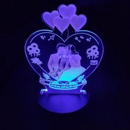 Gift - 3D Led night light engraved with portrait - heart model 2