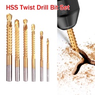 6pcs Titanium Coated HSS Drill Bit Set Spiral Screw Drill Bit Twist Drilling Polishing Tools