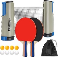 Professional Table Tennis Set, 2 Table Tennis Bats and Retractable, 8 Table Tennis Balls Net with Ca