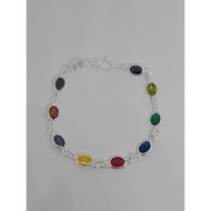 Silver Bracelet Surrounded By Nine Gems 7 Inches Long