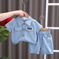 Kids Clothes for Boys 1 2 3 4 5 Years Old Fashion Solid Color Shirt + Cargo Pants Outfit Terno for B