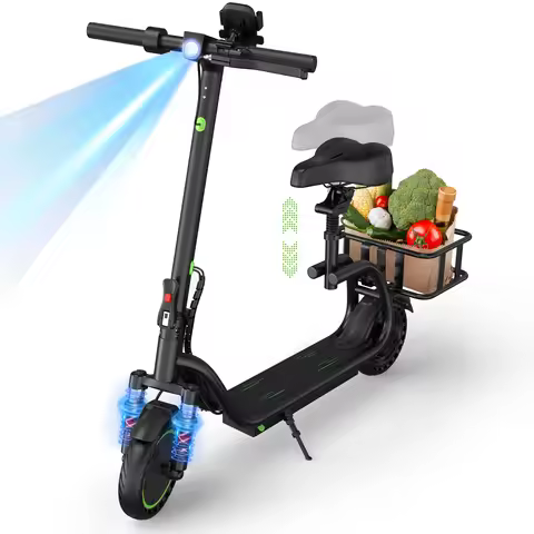 8.5'' Electric Scooter with Seat & Basket,15miles Max Range,19MPH Max Speed,Foldable Adult E-scooter