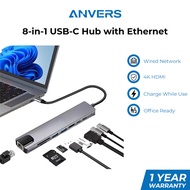 Anvers 8-in-1 USB-C Hub with HDMI 4K, USB 3.0, SD/TF and Ethernet USB Hub USB C Hub