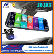 JDJRT E-ACE 4G รถ DVR 10นิ้วกระจก Dash Cam Android 8.1 GPS นำทางกล้องสำหรับรถยนต์ Navigation ที่บันทึกสำหรับรถยนต์ ADAS สนับสนุน1080P กล้องมองหลัง HDGHR