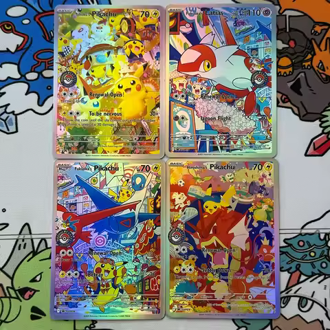4Pcs/set DIY PTCG Proxy Card Pokemon Center Touhoku Hiroshima Fukuoka Pikachu Collection Collection 