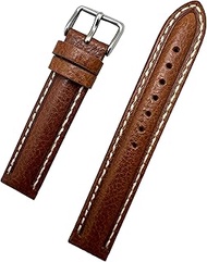 18mm Brown Genuine Leather Watch Band | Center Padded Replacement Wrist Strap with Creamy White Colo