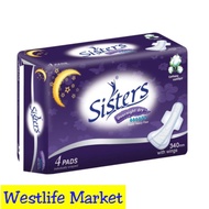 Sisters Overnight Dry Super Heavy w/wings Flow 4pads