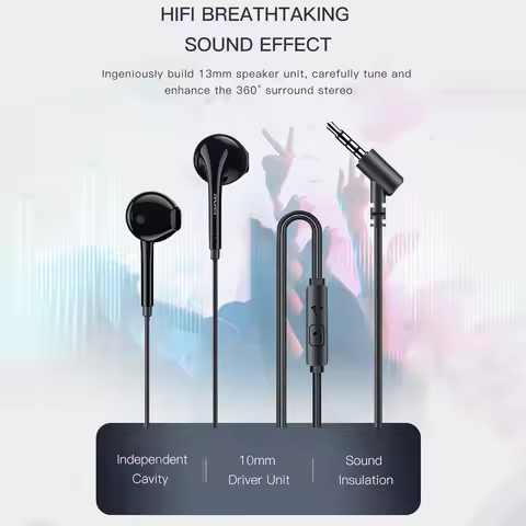 AWEI PC-7 Wired Earbuds 3.5mm Plug Headphones Earphones with Built-in Microphone for PC Tablet Phone