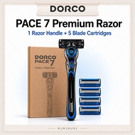 Shaver for Men DORCO PACE 7 Premium 7 Blade Razor Handle + 5 Cartridges Made in Korea