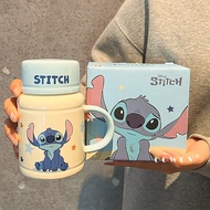 [Cozy Hub] Stitch Ceramic Mug with Lid Milk Coffee Cup High-value Couple Household Birthday Gift
