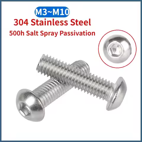 M3 M4 M5 M6 M8 M10 304 Stainless Steel 500h Salt Spray Passivation Button Round Head Hex Hexagon Soc