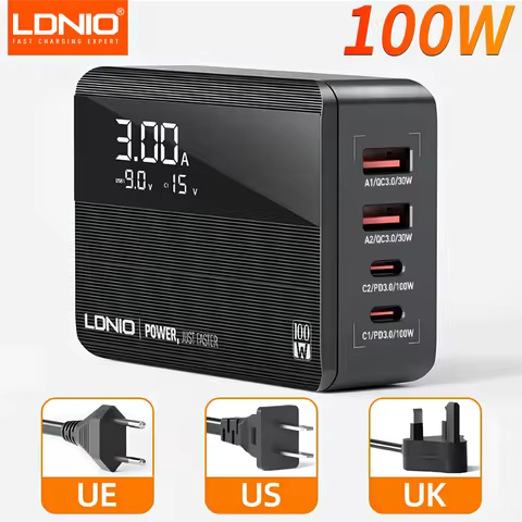 LDNIO 100W GaN PD Fast Charger PPS Multiport USB C Charger Block For Iphone 15 14 13 Pro Max Samsung