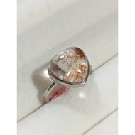 (R133) PHANTOM QUARTZ NATURAL GEMSTONE ADJUSTABLE SILVER HEART RING 幽靈天然宝石可调节银心形戒指 CINCIN PERAK BATU PERMATA KRISTAL