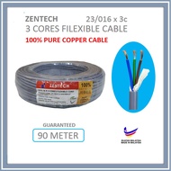 Zentech 23/016 X 3C 100% Pure Copper Sirim Pvc Flexible 3 Cores Cable Wire