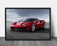 รถเฟอร์รารี488 Pista ซุปเปอร์คาร์สุดหรูโปสเตอร์ภาพเขียนศิลปะบนผนังการตกแต่งบ้านกรอบไอเดียของขวัญสำหร
