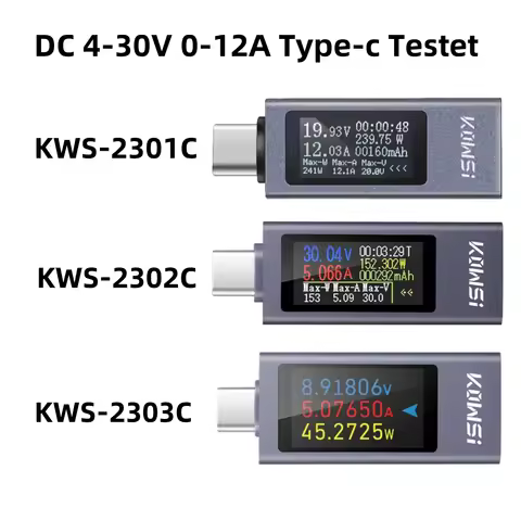 KWS-2303C Type-C Current Voltage Capacity Phone USB Tester DC 4-30V 0-12A Power Meter Tester PD Mobi