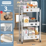 (HOME+) 3 Tier Multi-functional Trolley / Foldable Metal Trolley / Rack / Kitchen Shelf Movable Storage Cart