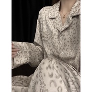 <![CDATA[Leopard Print Ice Silk Satin Loungewear Pants]]>